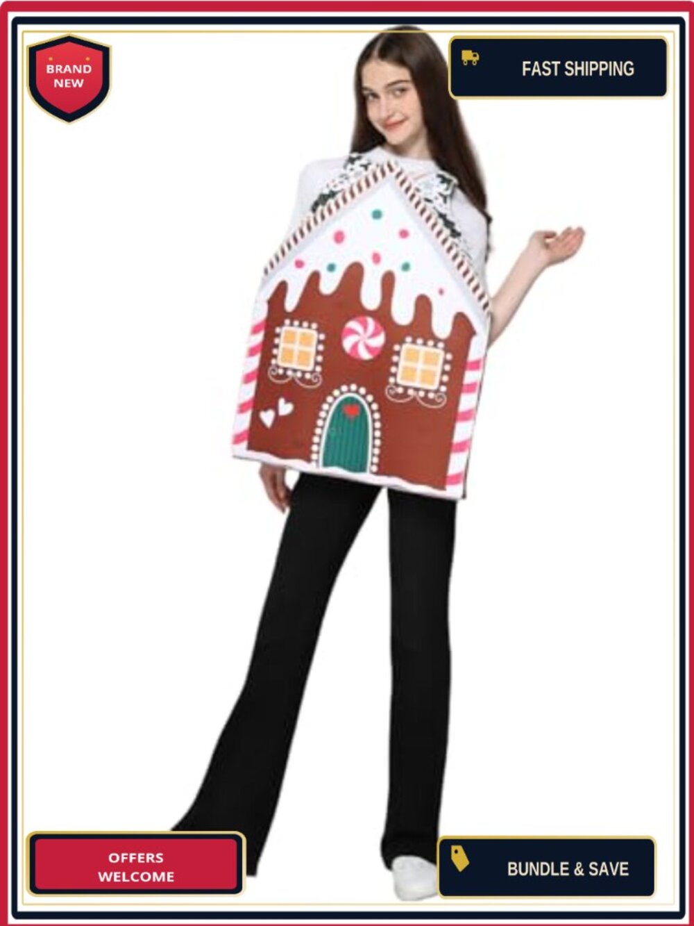 Unisex Adult Christmas Gingerbread House Costume Tunic Polyester Holiday Cosplay